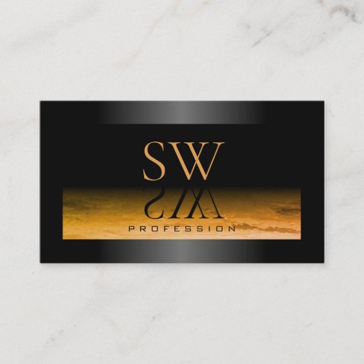 Zwart Shimmery Lijst Sinaasappel Patroon en Monogr Visitekaartje (Voorkant)