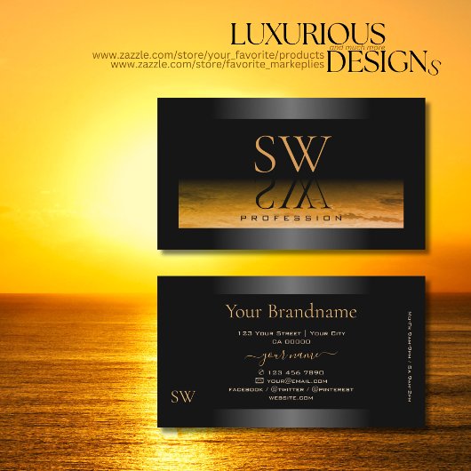 Zwart Shimmery Lijst Sinaasappel Patroon en Monogr Visitekaartje