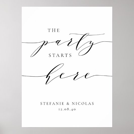 Zwart sierlijk script Het feest begint hier bruilo Poster (Voorkant)