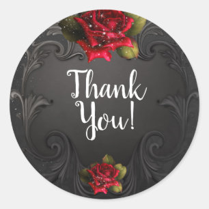 Zwart  sierrood rozen bruiloft gunst ronde sticker