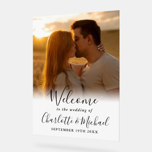 Zwart Signature Script Foto Bruiloft Welkom Acryl Bord (Hoek)