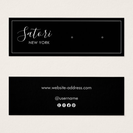 Zwart Signature Script Stud Oorbel Display Mini Visitekaartjes (Voorkant /achterkant)
