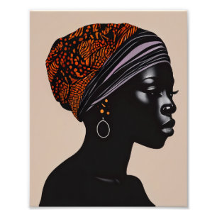 Zwart silhouet Afro-Amerikaanse vrouw hoofd wrap Foto Afdruk