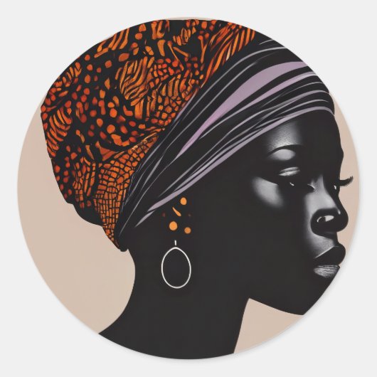 Zwart silhouet Afro-Amerikaanse vrouw hoofd wrap Ronde Sticker (Voorkant)
