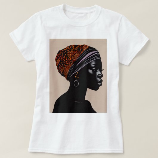 Zwart silhouet Afro-Amerikaanse vrouw hoofd wrap T-shirt (Design voorkant)