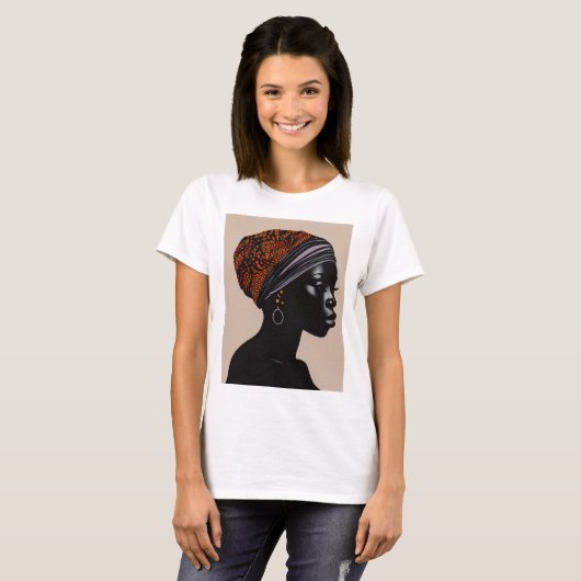Zwart silhouet Afro-Amerikaanse vrouw hoofd wrap T-shirt (Voorkant volledig)