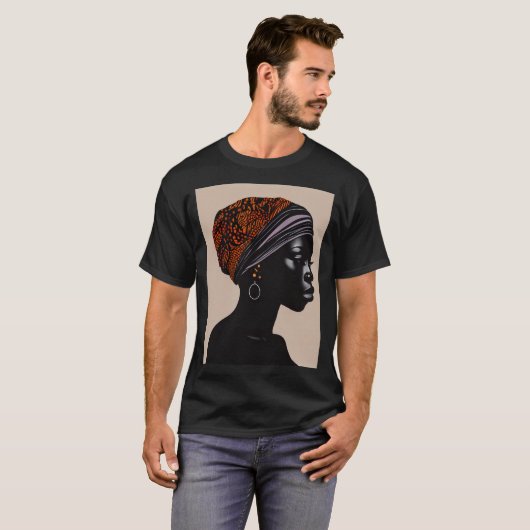 Zwart silhouet Afro-Amerikaanse vrouw hoofd wrap T-shirt (Voorkant volledig)
