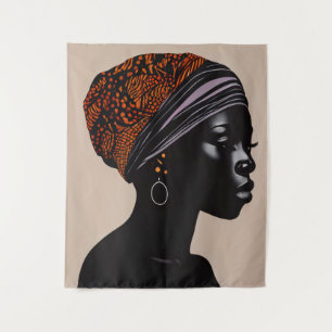 Zwart silhouet Afro-Amerikaanse vrouw hoofd wrap Wandkleed