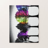 Zwart Silhouet Bomen met Gekleurd Bladgroen Legpuzzel (Verticaal)