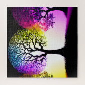 Zwart Silhouet Bomen met Levendige Kleuren Legpuzzel (Verticaal)