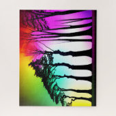 Zwart Silhouet Bomen met Rainbow Achtergrond Legpuzzel (Verticaal)