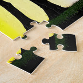 Zwart Silhouet Bomen met Rainbow Achtergrond Legpuzzel (Zijkant)