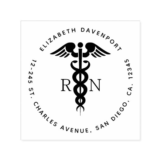 Zwart Silhouet Caduceus Geregistreerd Verpleegkund Zelfinktende Stempel (Design)