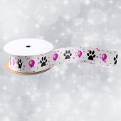 Zwart Silhouet Cat Paw Prints Roze Ballonnen Stipp Satijnen Lint