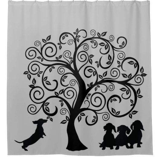 Zwart Silhouet Dachshund Douchegordijn (Voorkant)