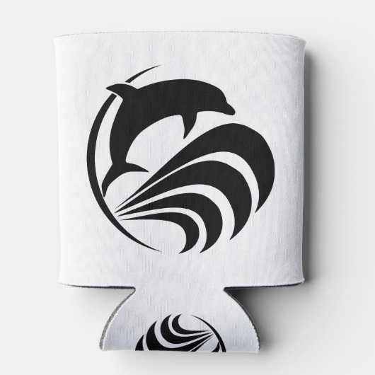 Zwart Silhouet Dolfijn Springen in Ocean Waves Blikjeskoeler (Achterkant)