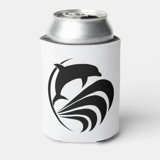 Zwart Silhouet Dolfijn Springen in Ocean Waves Blikjeskoeler (Blikje Achterkant)