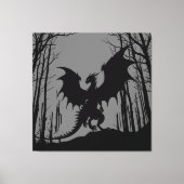 Zwart Silhouet Draak op Grijs - Fantasy | Canvas Afdruk (Voorkant)