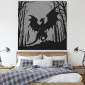 Zwart Silhouet Draak op Grijs - Fantasy | Canvas Afdruk (Insitu (Slaapkamer))