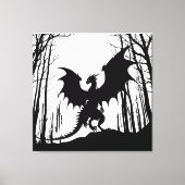 Zwart Silhouet Draak op Wit - Fantasy | Canvas Afdruk (Voorkant)