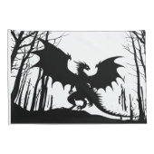 Zwart Silhouet Draak op Wit - Fantasy | Kussensloop (Achterkant-Rechts)