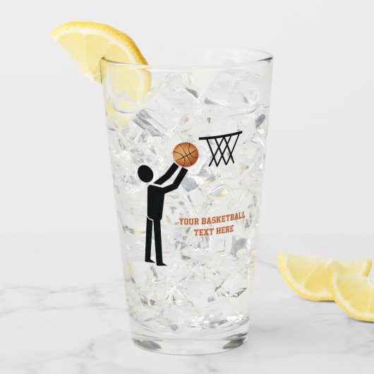 Zwart silhouet en oranje basketbal glas (Voorkant ijs)