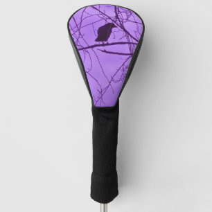 Zwart Silhouet Enkele Kraai Zwarte Takken Paarse Golfheadcover