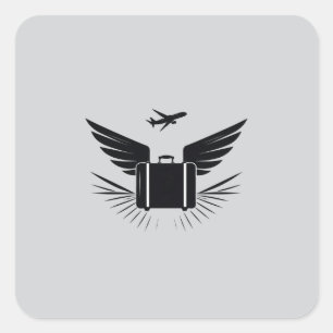 Zwart silhouet ontwerp van een reiskoffer vierkante sticker