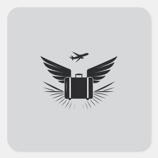 Zwart silhouet ontwerp van een reiskoffer vierkante sticker (Voorkant)