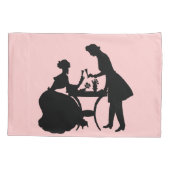Zwart silhouet op roze romantisch paar wijn kussensloop (Achterkant-Links)