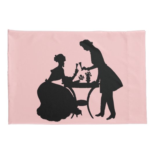 Zwart silhouet op roze romantisch paar wijn kussensloop (Achterkant-Rechts)