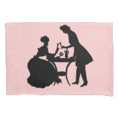 Zwart silhouet op roze romantisch paar wijn kussensloop (Voorkant-Links)