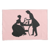 Zwart silhouet op roze romantisch paar wijn kussensloop (Voorkant-Rechts)