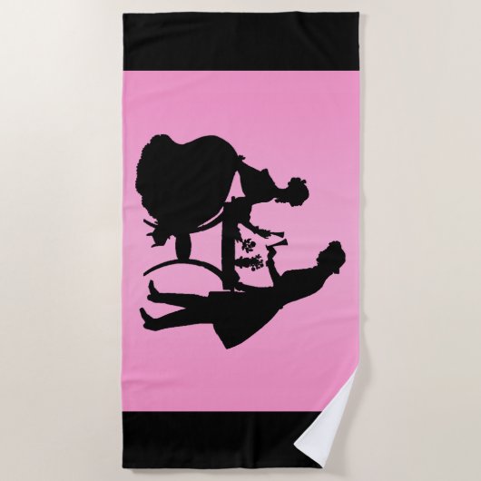 Zwart silhouet op roze romantisch paar wijn strandlaken (Voorkant)