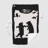 Zwart Silhouet op Witte Twee Dansende Beren Uil Golfhanddoek (Insitu)
