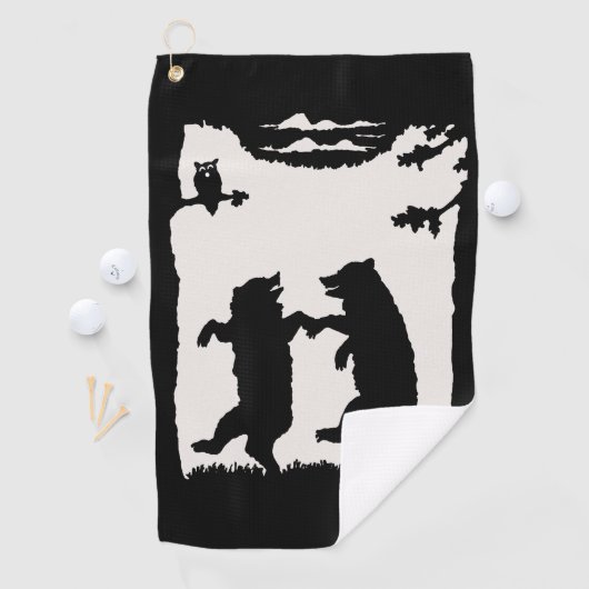 Zwart Silhouet op Witte Twee Dansende Beren Uil Golfhanddoek (Insitu)