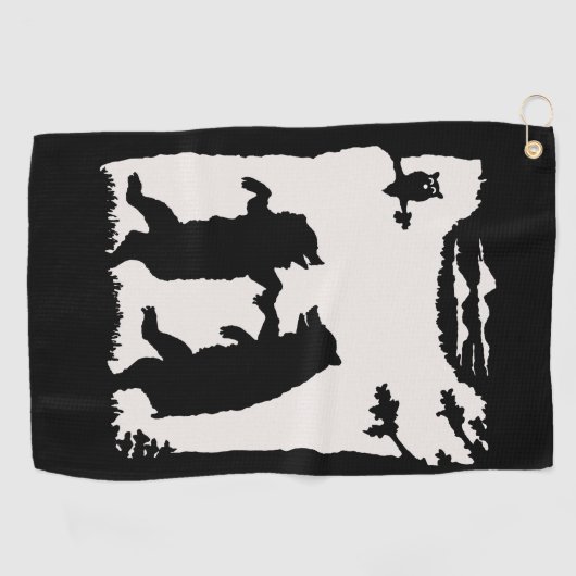 Zwart Silhouet op Witte Twee Dansende Beren Uil Golfhanddoek (Horizontaal)