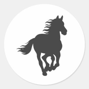 Zwart silhouet paard - Kies achtergrondkleur Ronde Sticker