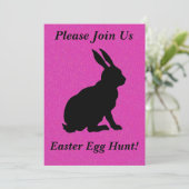 Zwart Silhouet Pasen Konijn Helder Heet Roze Kaart (Staand voorkant)
