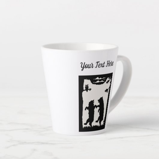 Zwart Silhouet Twee Dansende Beren Boomuil Latte Mok (Rechterhoek)