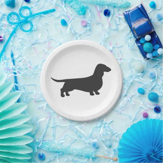 Zwart silhouet van dachshund papieren bordje (Feest)