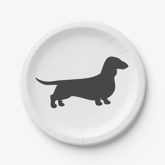 Zwart silhouet van dachshund papieren bordje (Voorkant)