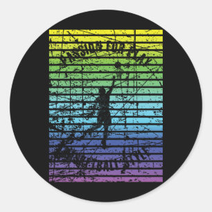 Zwart silhouet van een basketballer tegen de ronde sticker