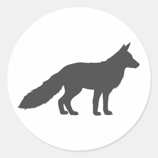 Zwart silhouet van een fluffy Fox Ronde Sticker (Voorkant)