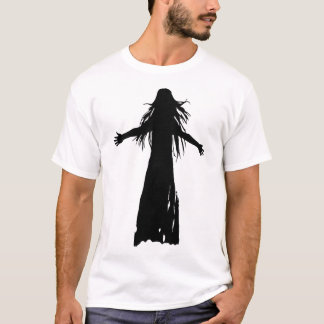 Zwart silhouet van een vrouw met lang stromend haa t-shirt
