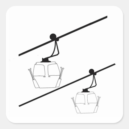 Zwart silhouet van gondels vierkante sticker (Voorkant)