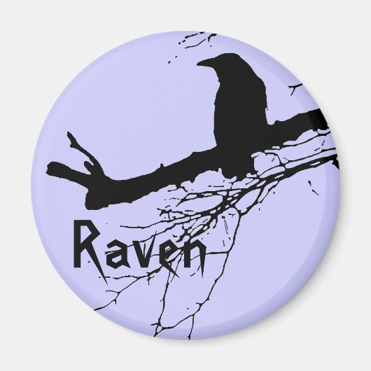 Zwart Silhouet van Raven op de boom Magneet (Voorkant)