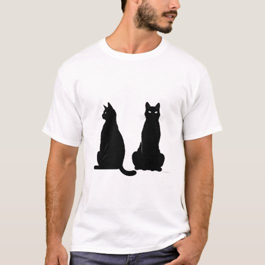 Zwart silhouet van twee katten t-shirt (Voorkant)