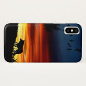Zwart silhouet van Wolf, vogels en bomen in de zon Case-Mate iPhone Case (Achterkant (horizontaal))