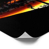 Zwart silhouet van Wolf, vogels en bomen in de zon Poster (Hoek)